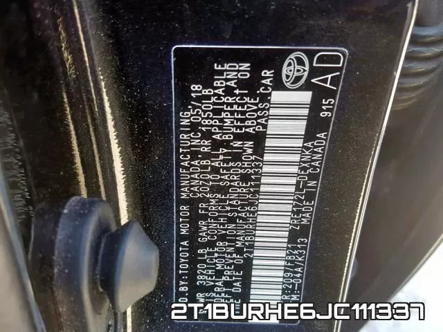2T1BURHE6JC111337 фото 2