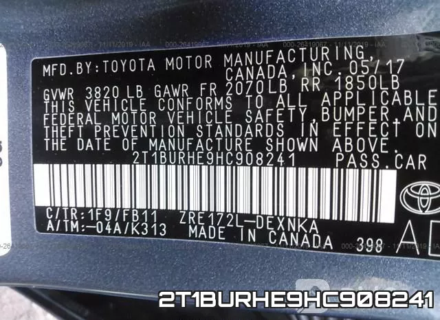 2T1BURHE9HC908241 фото 7