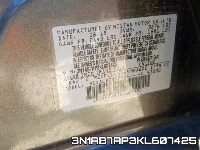 3N1AB7AP3KL607425 фото 2