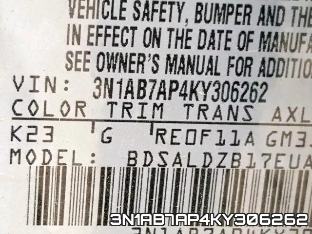 3N1AB7AP4KY306262 фото 2