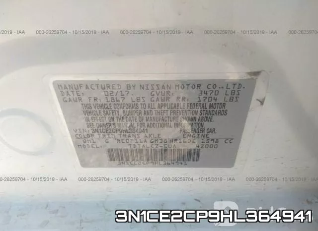 3N1CE2CP9HL364941 фото 10