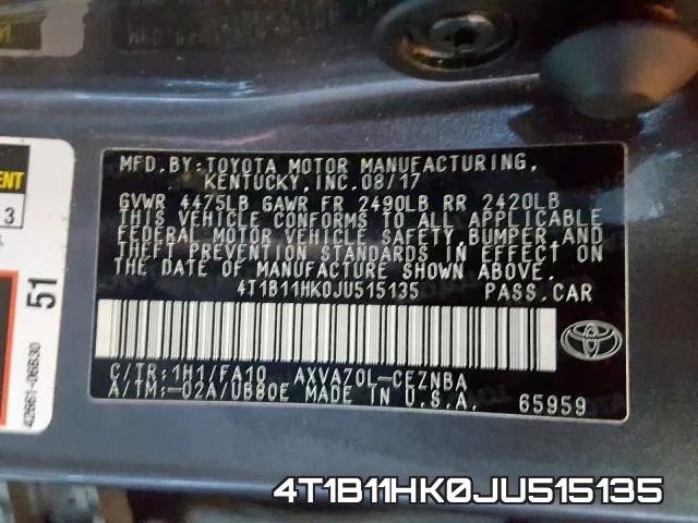 4T1B11HK0JU515135 фото 2
