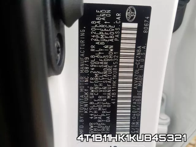 4T1B11HK1KU845321 фото 2