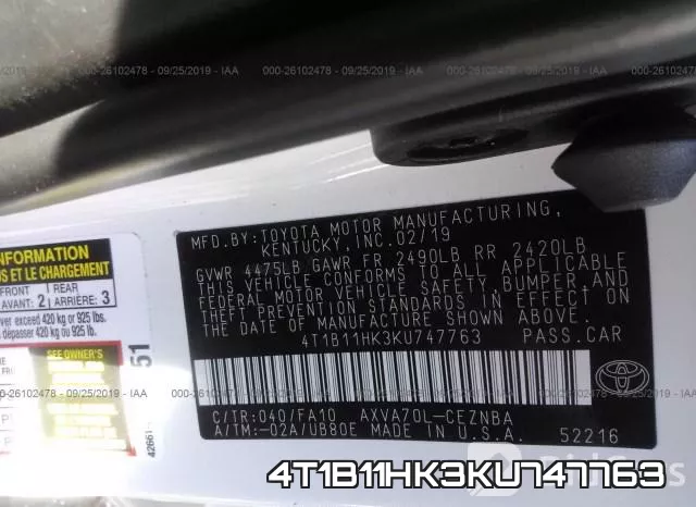 4T1B11HK3KU747763 фото 10