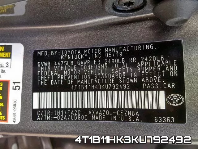 4T1B11HK3KU792492 фото 2
