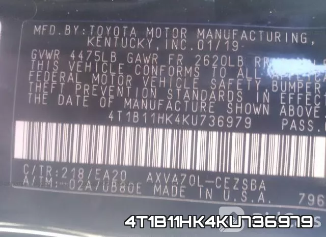 4T1B11HK4KU736979 фото 9