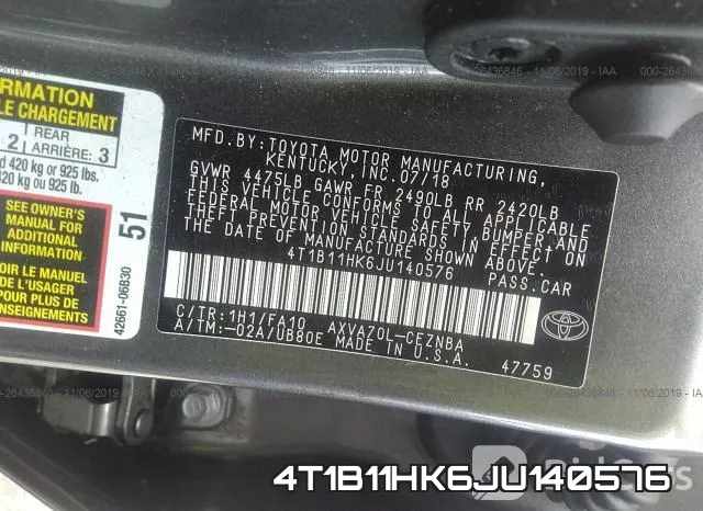 4T1B11HK6JU140576 фото 9