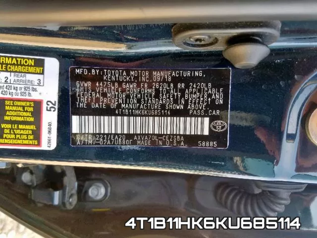 4T1B11HK6KU685114 фото 2