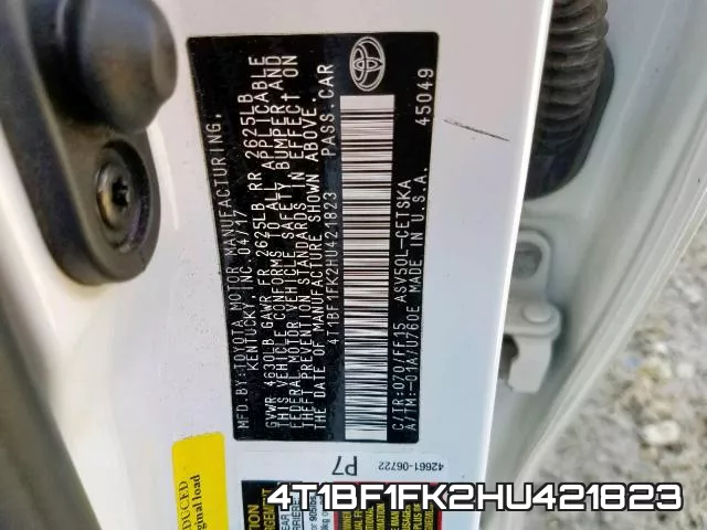 4T1BF1FK2HU421823 фото 2