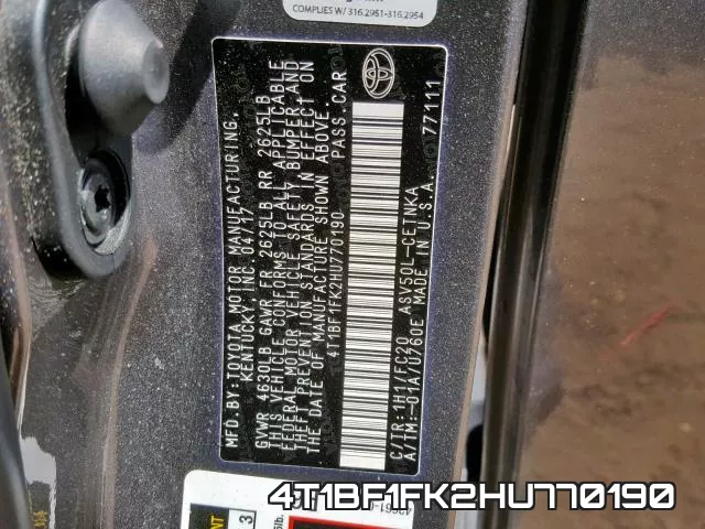 4T1BF1FK2HU770190 фото 2