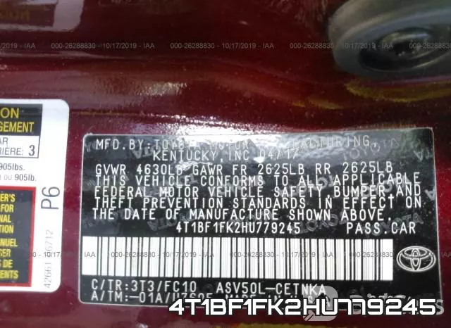 4T1BF1FK2HU779245 фото 10