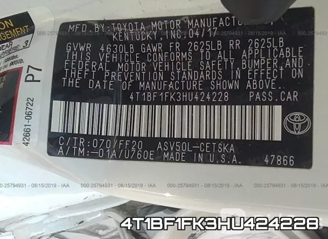 4T1BF1FK3HU424228 фото 10