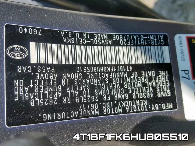 4T1BF1FK6HU805510 фото 2