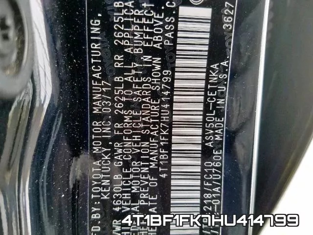 4T1BF1FK7HU414799 фото 2