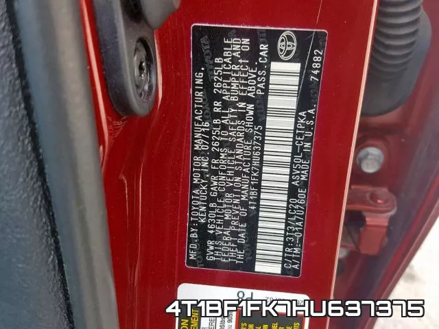 4T1BF1FK7HU637375 фото 2