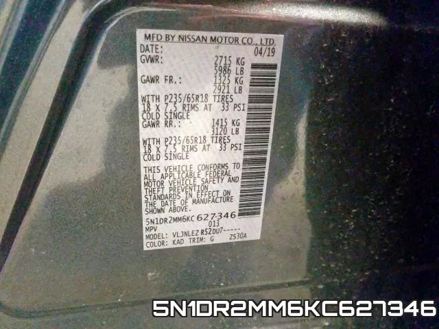 5N1DR2MM6KC627346 фото 2