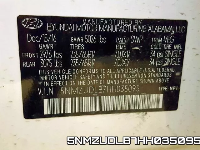 5NMZUDLB7HH035095 фото 2
