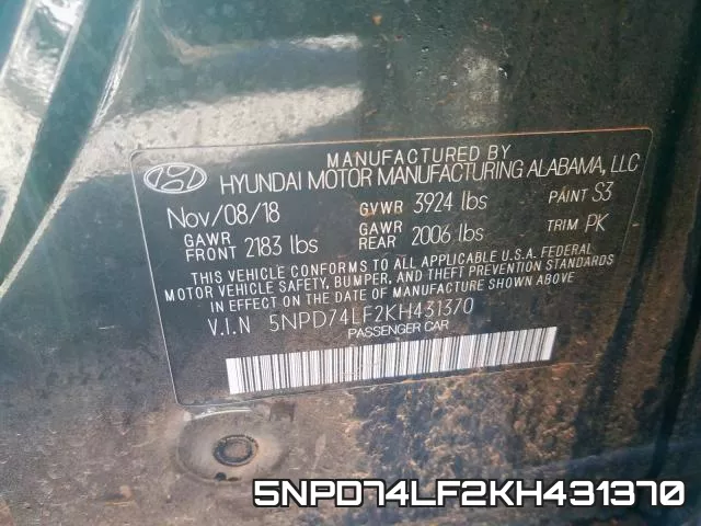 5NPD74LF2KH431370 фото 2