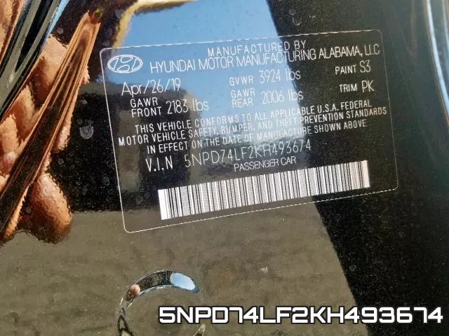 5NPD74LF2KH493674 фото 2