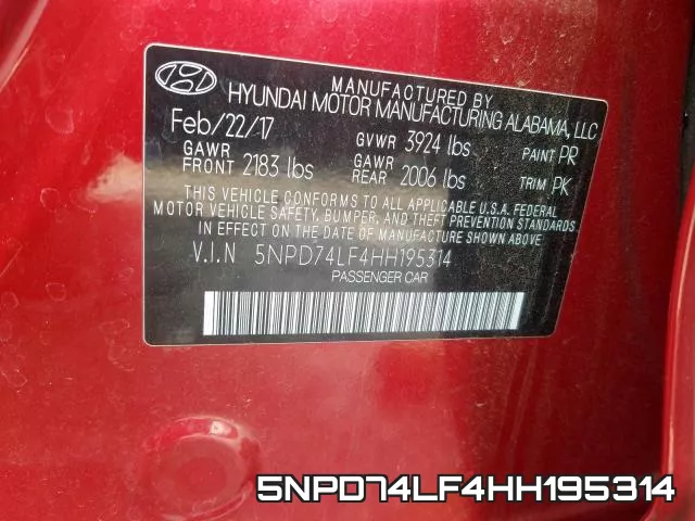5NPD74LF4HH195314 фото 2