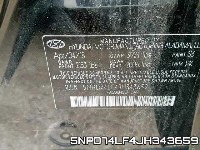 5NPD74LF4JH343659 фото 2