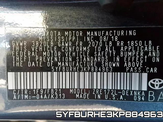 5YFBURHE3KP884963 фото 2