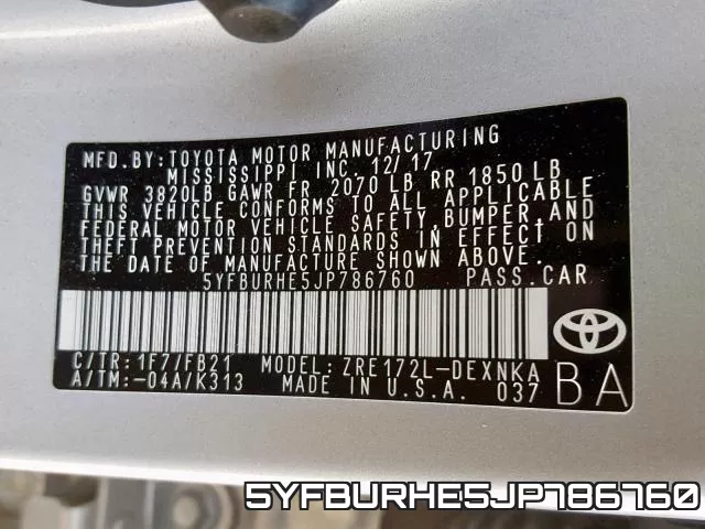 5YFBURHE5JP786760 фото 2