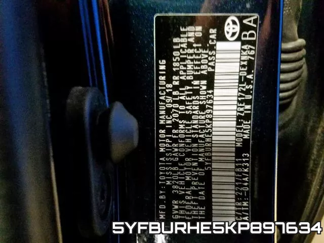 5YFBURHE5KP897634 фото 2