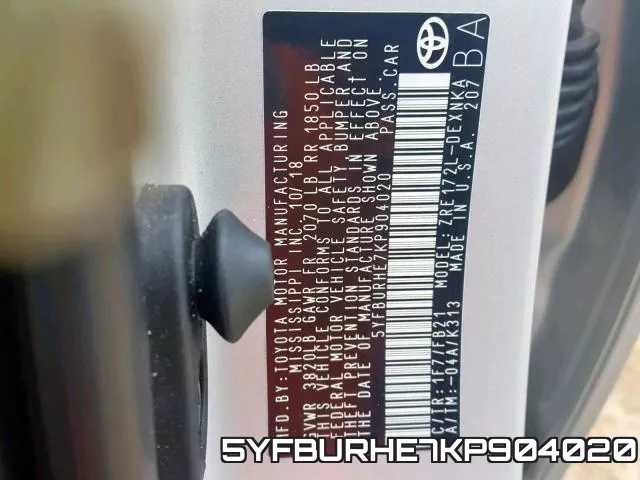 5YFBURHE7KP904020 фото 2