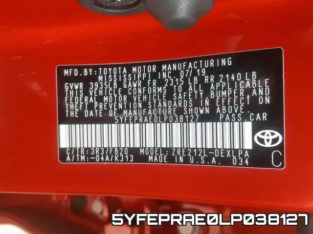 5YFEPRAE0LP038127 фото 2