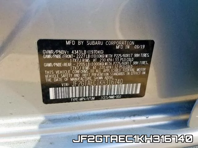 JF2GTAEC1KH316740 фото 2