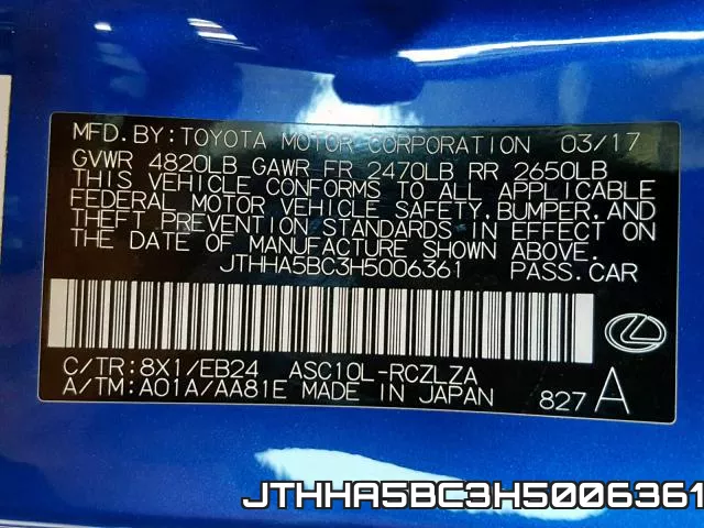 JTHHA5BC3H5006361 фото 2