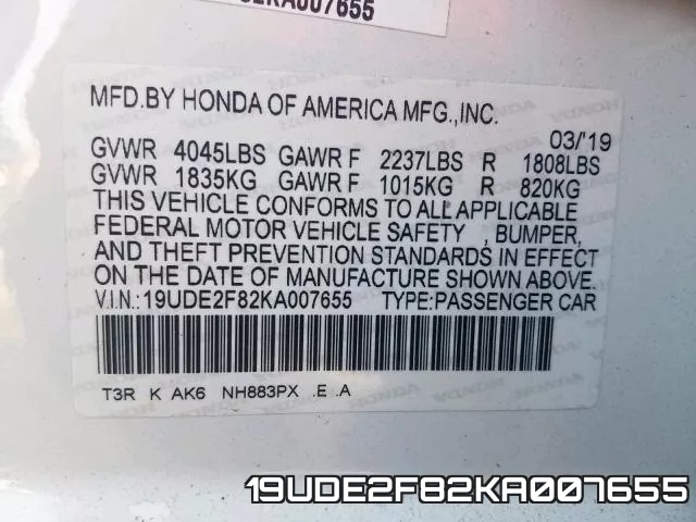 19UDE2F82KA007655 фото 2