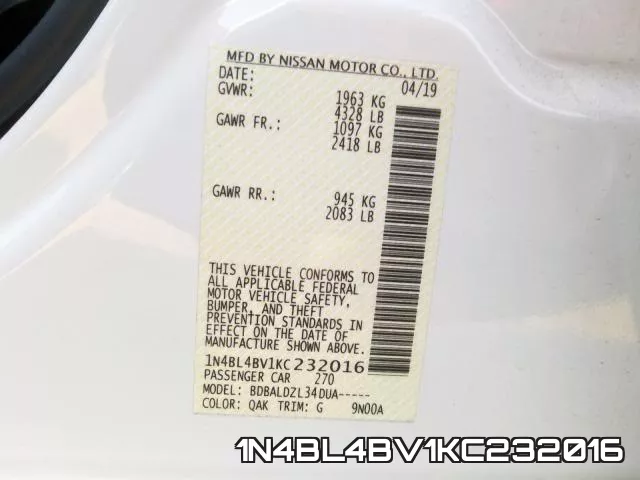 1N4BL4BV1KC232016 фото 2