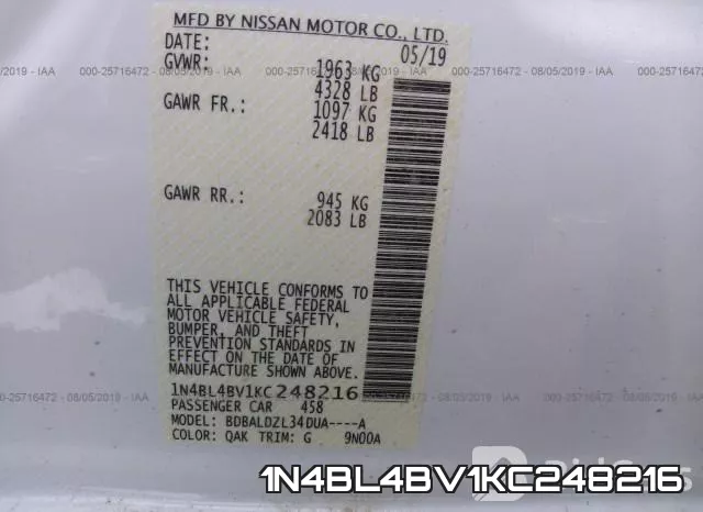 1N4BL4BV1KC248216 фото 10