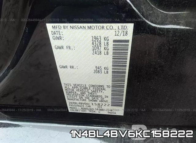 1N4BL4BV6KC158222 фото 10