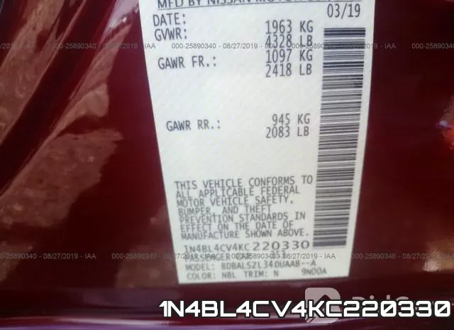 1N4BL4CV4KC220330 фото 9