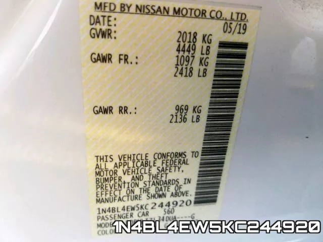 1N4BL4EW5KC244920 фото 2