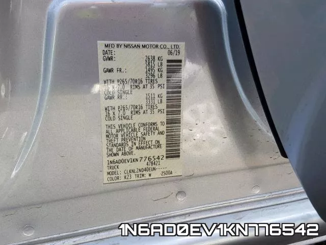 1N6AD0EV1KN776542 фото 2