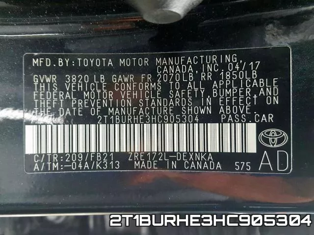 2T1BURHE3HC905304 фото 2