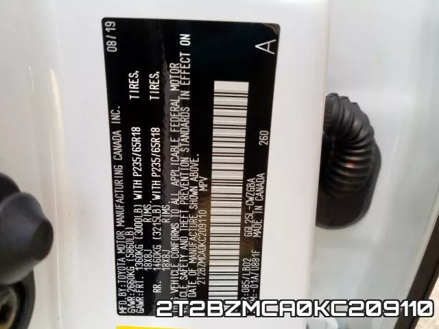 2T2BZMCA0KC209110 фото 2