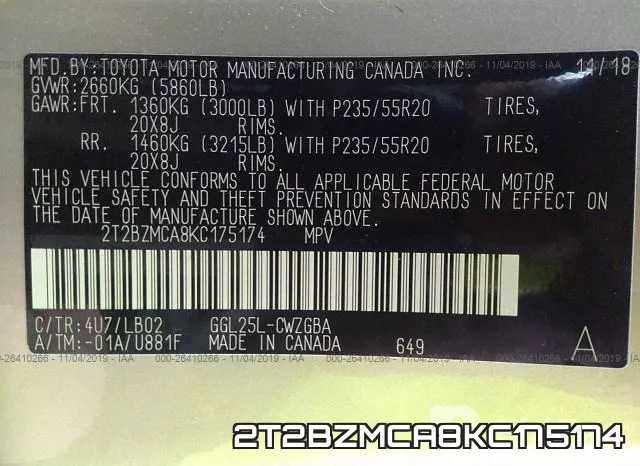 2T2BZMCA8KC175174 фото 9