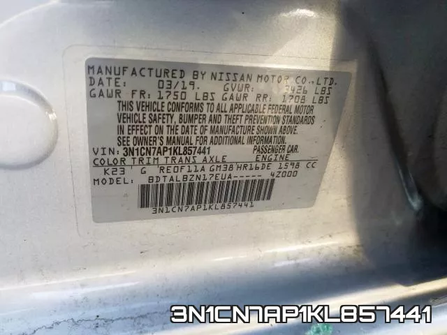3N1CN7AP1KL857441 фото 2