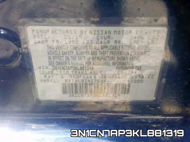 3N1CN7AP3KL881319 фото 2