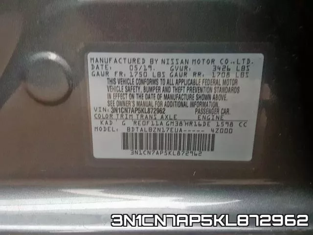 3N1CN7AP5KL872962 фото 2