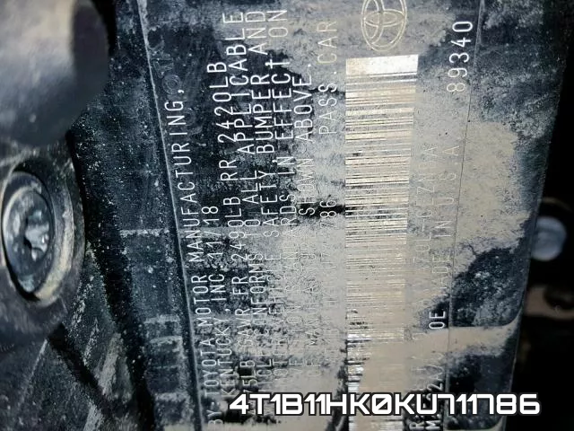 4T1B11HK0KU711786 фото 2