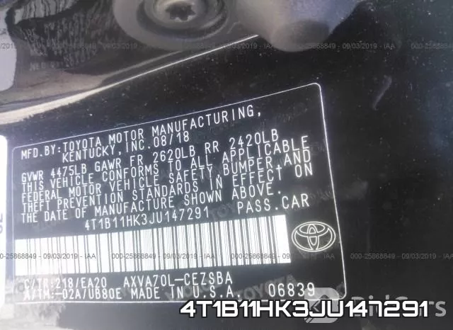 4T1B11HK3JU147291 фото 10