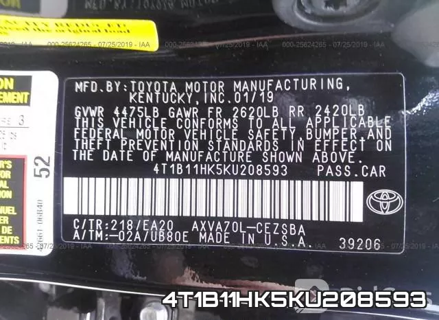 4T1B11HK5KU208593 фото 9