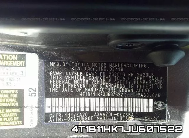 4T1B11HK7JU607522 фото 10