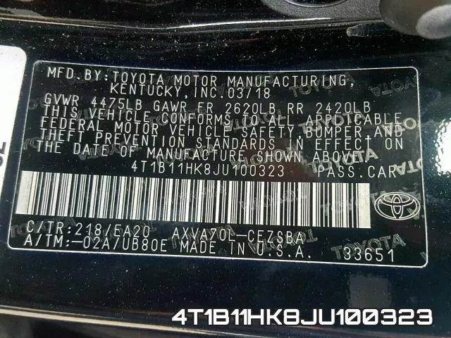 4T1B11HK8JU100323 фото 2